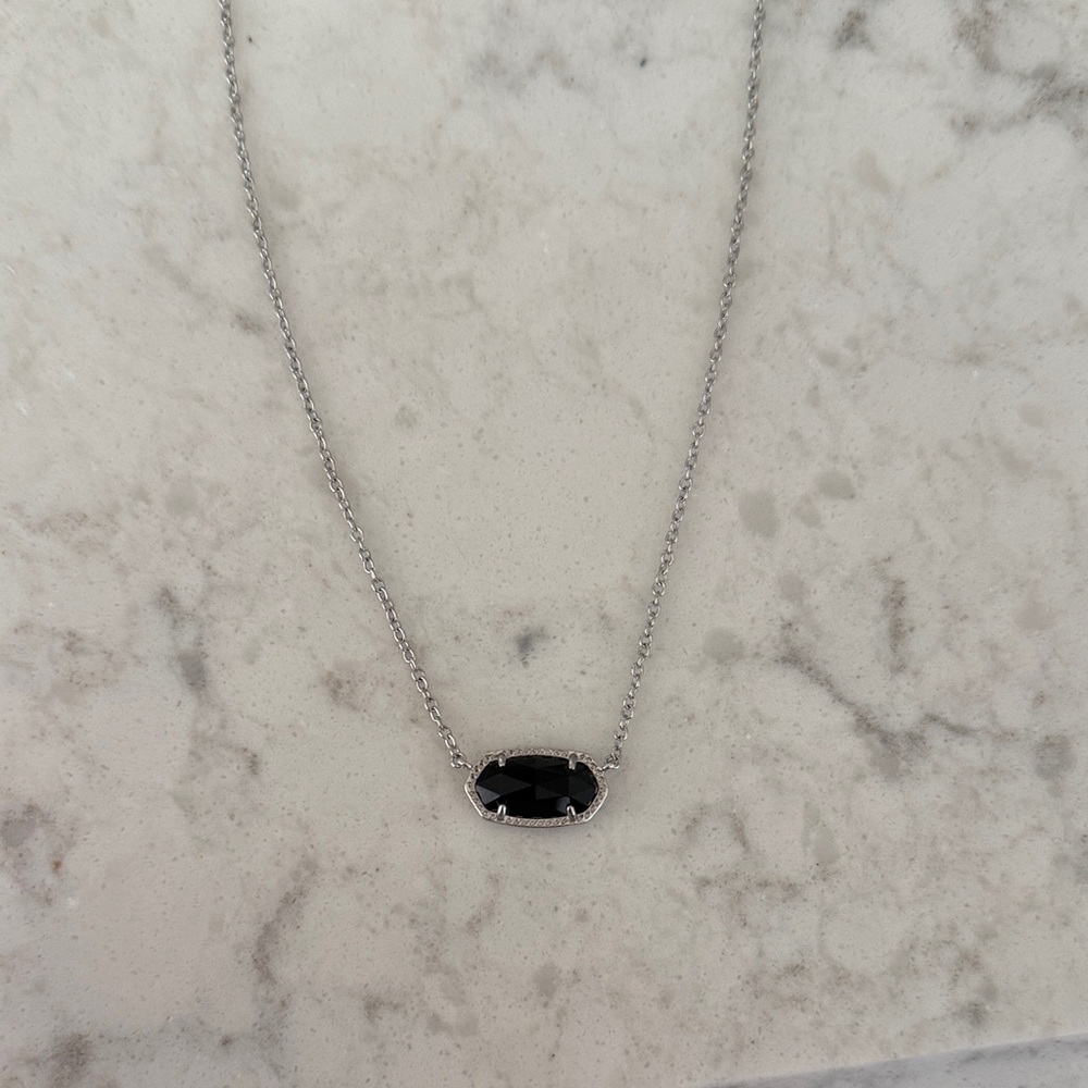 Kendra Scott Silver Elisa Necklace with Black Gemstone
